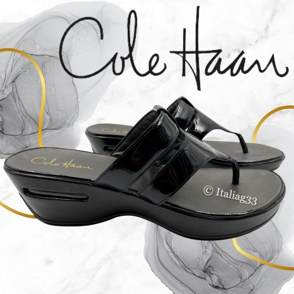 Cole Haan Shoes - COLE HAAN NikeAir Wedge Sandals BLACK Thong Slip On Shoes Women's Size 9.5 B